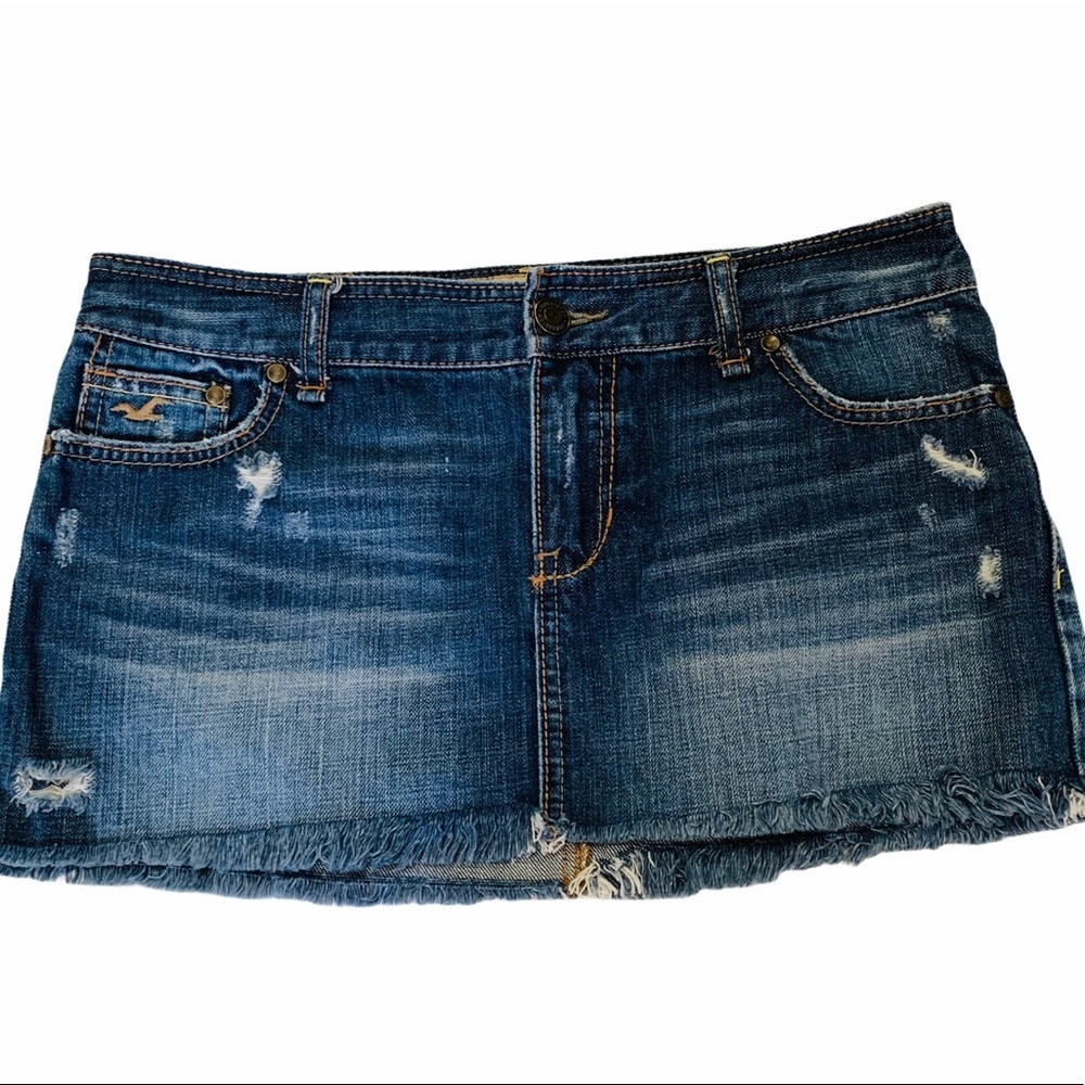 Hollister distressed denim blue jean skirt